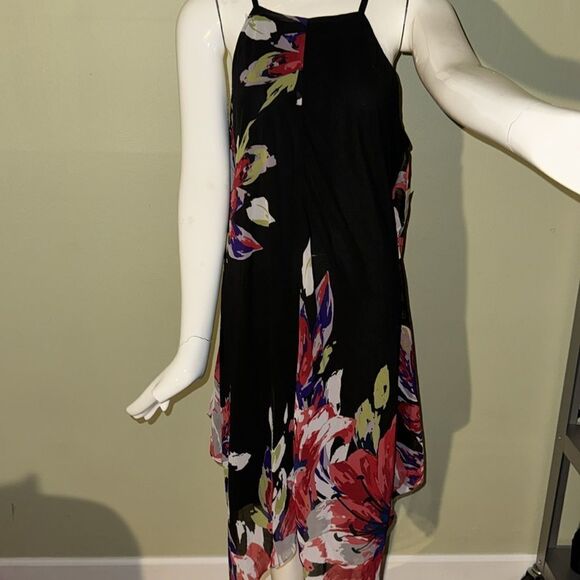 Inc International Concepts  Black Floral Handkerchief-Hem Fit & Flare Dress - Picture 3 of 7